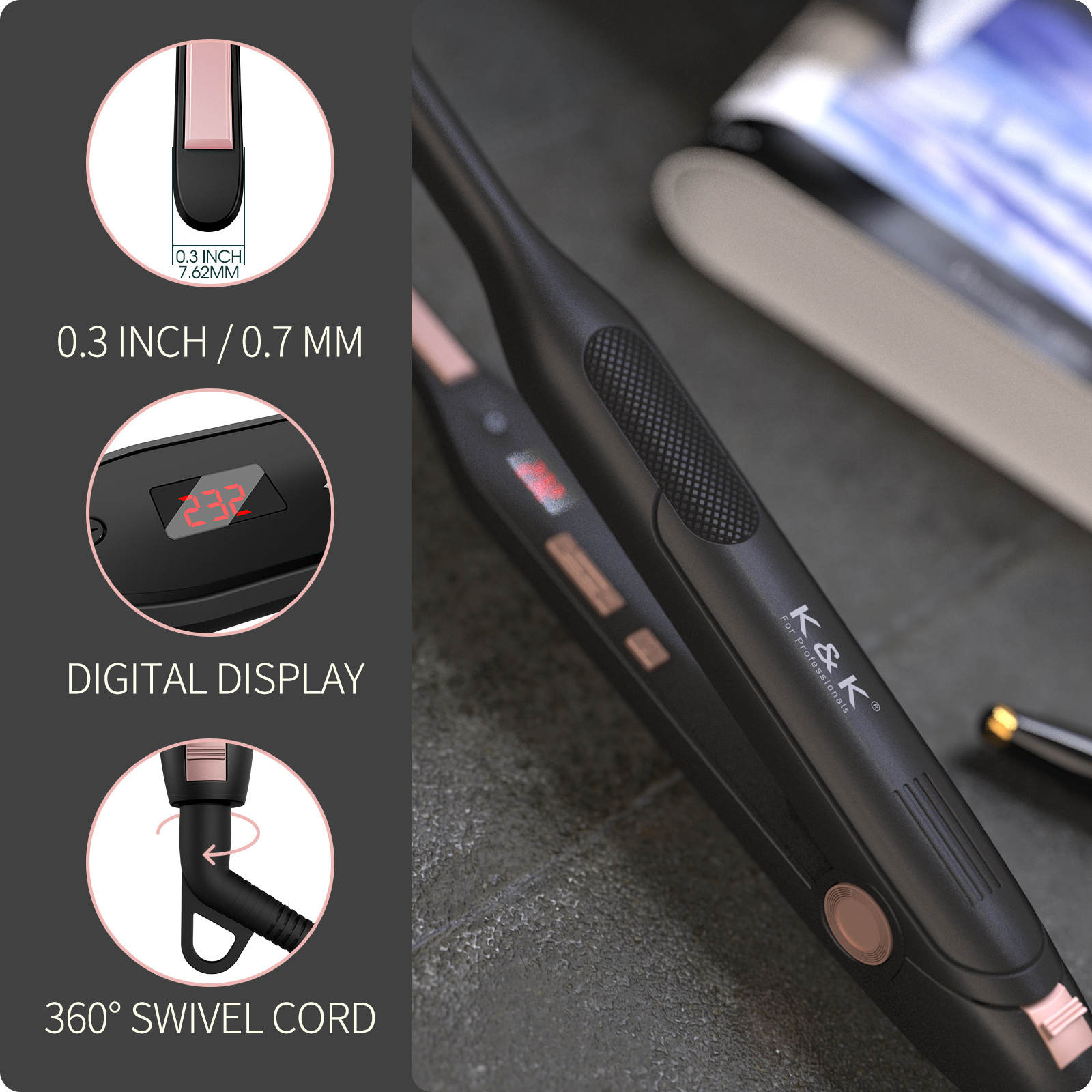 Mini 3/10 Korean Flat Iron Small Slim Ceramic Pencil Hair Beard Straightener Led and Curler 2 in 1 Plancha de Cabello