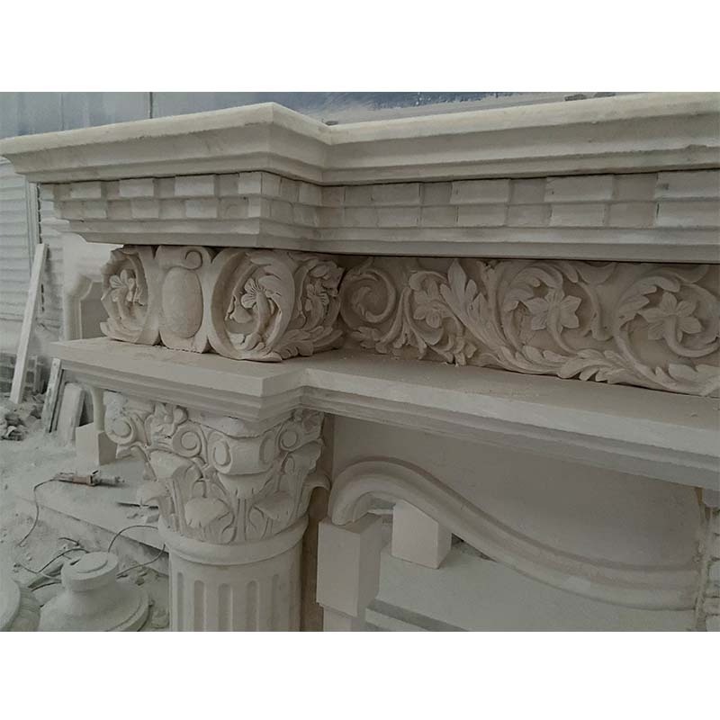 QUYANG Modern Luxury Free Standing Granite Roman Column French Fireplace Surround Marble Mantel Home Decor