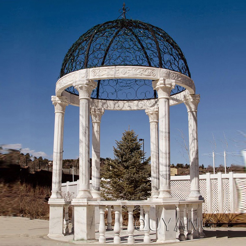 QUYANG Outdoor European Luxury Classic Stone Roman Column Modern Pavilion White Marble Garden Wedding Gazebos