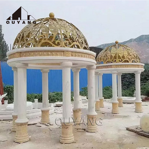 QUYANG Outdoor European Luxury Classic Stone Roman Column Modern Pavilion White Marble Garden Wedding Gazebos