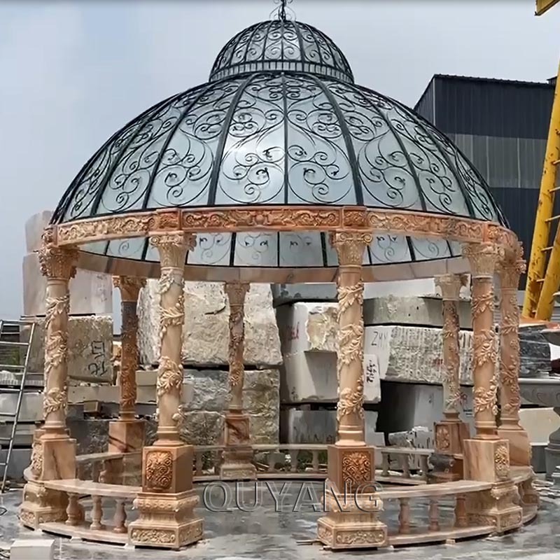 QUYANG Outdoor European Luxury Classic Stone Roman Column Modern Pavilion White Marble Garden Wedding Gazebos