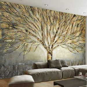 QUYANG Custom Living Room Hotel Waterproof 3d Wall Paper Luxury Suede Wallpaper Big Tree Fabric Wallcloth