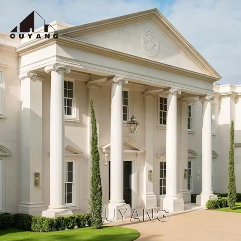 QUYANG House Classic Design Hand Carved Architectural Column Corinthian Pillar White Marble Porch Columns