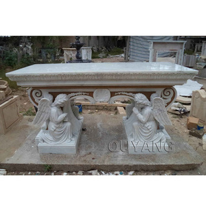 QUYANG Western Style Religious Kneeling Angel Statue Marble Altars Table Church Decoration Stone Altar for sale