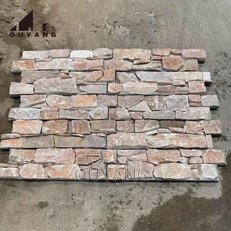 QUYANG Wall Decoration Quartzite Natural Stone Dry Stack Stone Veneer Wall Cladding Tiles Rusty Culture Stone