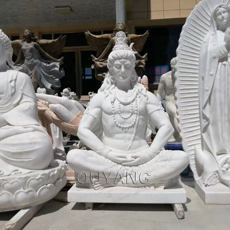 QUYANG Outdoor Garden Antique Life Size Stone Indian Lord Shiva Sculpture Marble Hindu God Meditating Statue