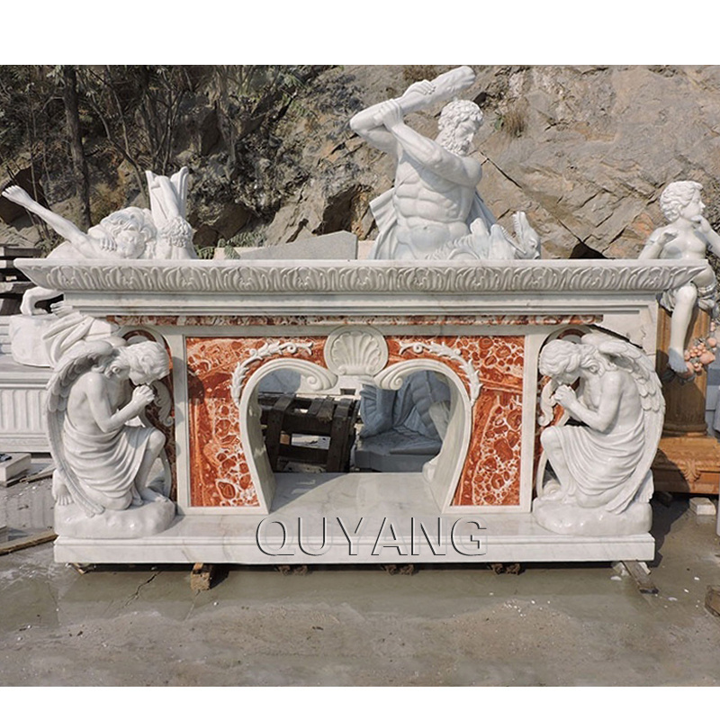 QUYANG Western Style Religious Kneeling Angel Statue Marble Altars Table Church Decoration Stone Altar for sale