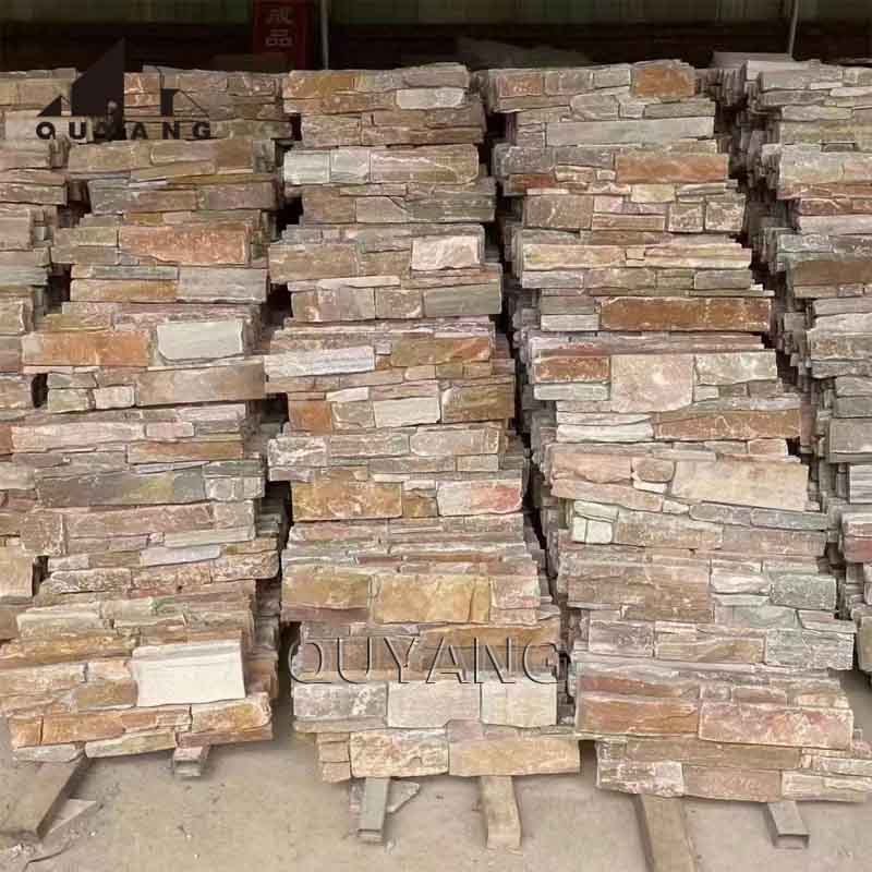 QUYANG Wall Decoration Quartzite Natural Stone Dry Stack Stone Veneer Wall Cladding Tiles Rusty Culture Stone