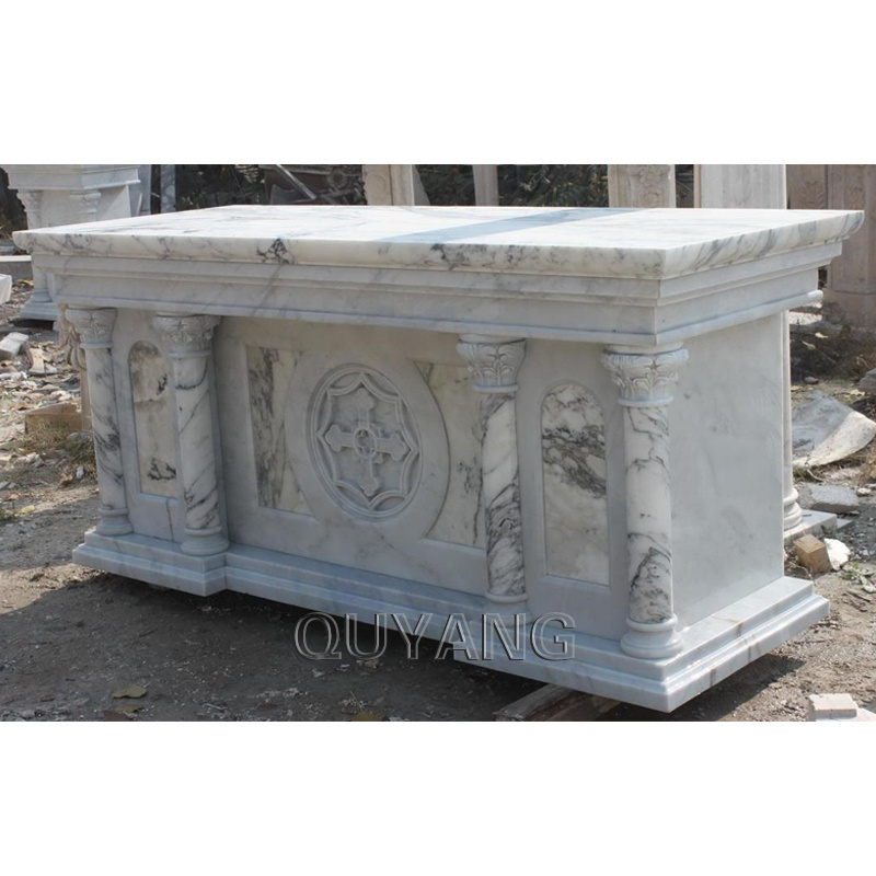 QUYANG European Style Luxury Prayer Altar Stone Carving Saint Statues Marble Religious Altars for Church