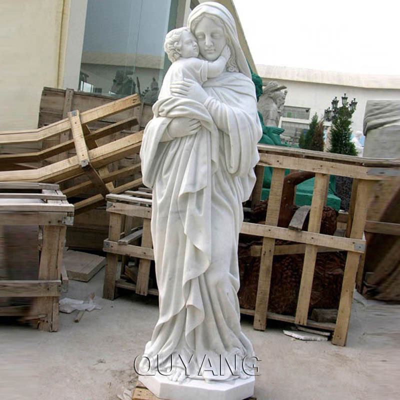 QUYANG Handcarved Catholic Religious Life Size White Marble Virgin Mary And Dead Jesus Sculpture Stone Pieta Statue For Church