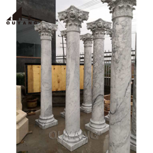 QUYANG Outdoor Decorative Circular Building Granite White Carrara Marble Roman Greek Pillar Stone Columns for sale