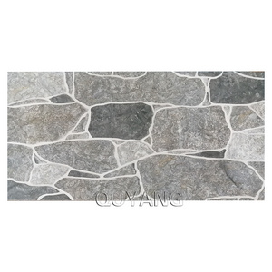 QUYANG Outdoor Decoration Artificial Exterior Slate Culture Stone Look Veneer Porcelain Wall Cladding Brick Tiles For House