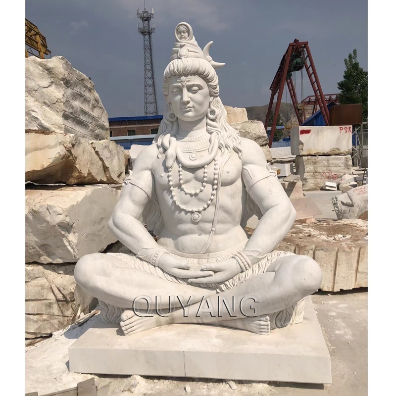 QUYANG Outdoor Garden Antique Life Size Stone Indian Lord Shiva Sculpture Marble Hindu God Meditating Statue