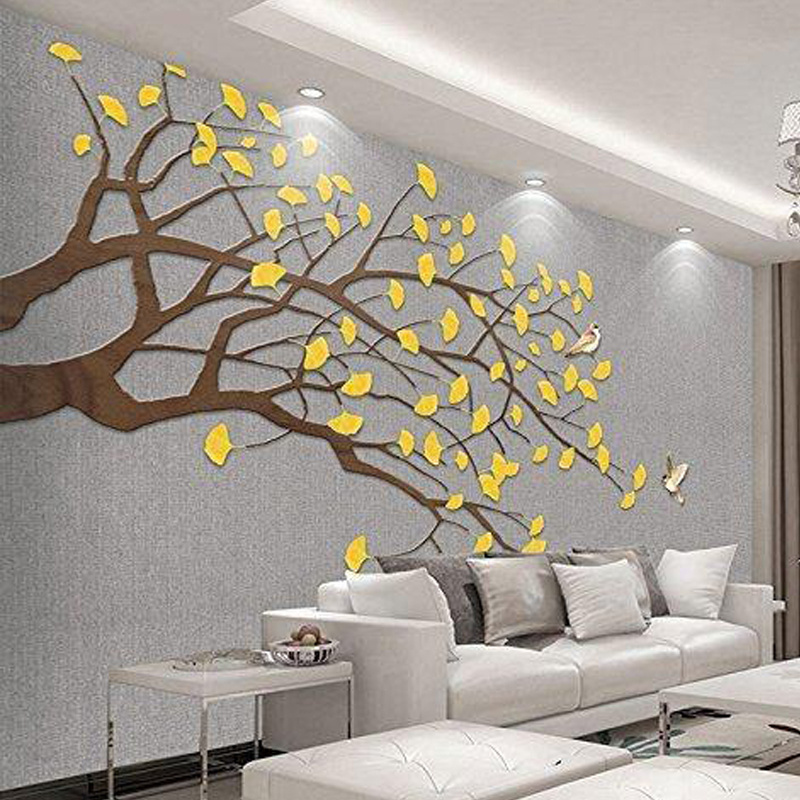 QUYANG Custom Living Room Hotel Waterproof 3d Wall Paper Luxury Suede Wallpaper Big Tree Fabric Wallcloth