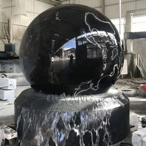 QUYANG Decorative Outdoor Large Garden Black Natural Stone Marble Floating Ball Feng Shui Water Fountain for Home