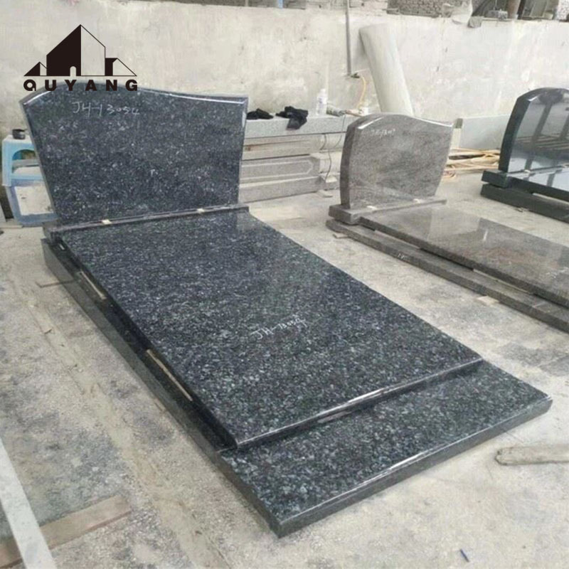 QUYANG Wholesale Two Dolphin Heart-shaped Black Granite Grave Stone Tombstone Slab Cemetery Headstones And Monuments