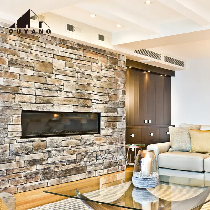 QUYANG Indoor Decorative Natural Slate Culture Stone Fireplace Wall Exterior Rusty White Wall Panel Cladding