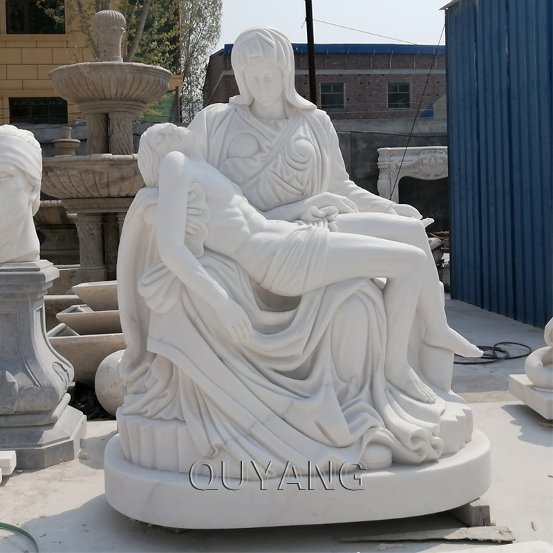 QUYANG Handcarved Catholic Religious Life Size White Marble Virgin Mary And Dead Jesus Sculpture Stone Pieta Statue For Church