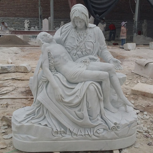 QUYANG Handcarved Catholic Religious Life Size White Marble Virgin Mary And Dead Jesus Sculpture Stone Pieta Statue For Church