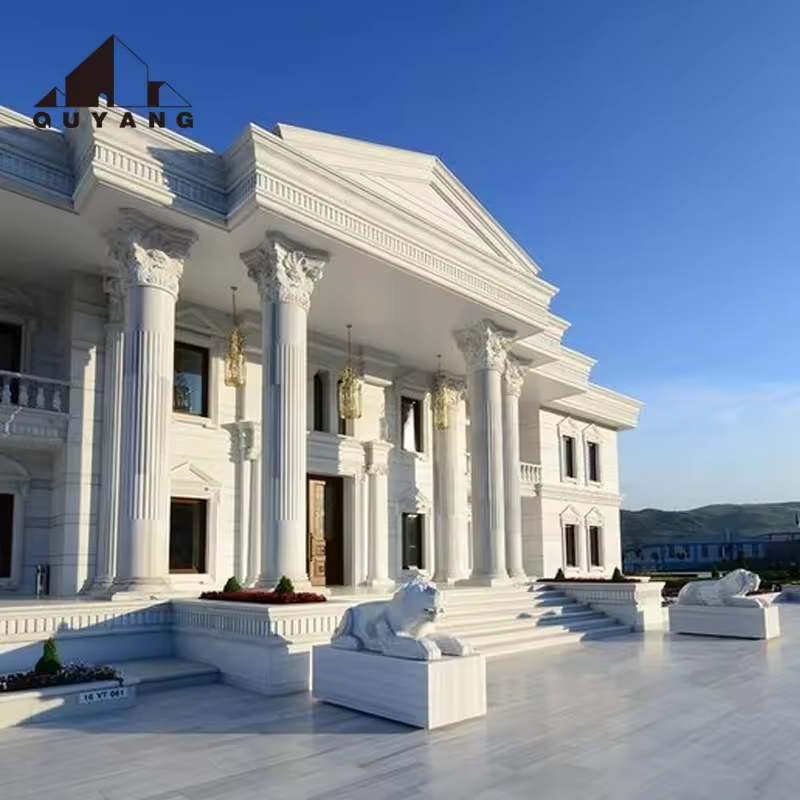 QUYANG House Classic Design Hand Carved Architectural Column Corinthian Pillar White Marble Porch Columns