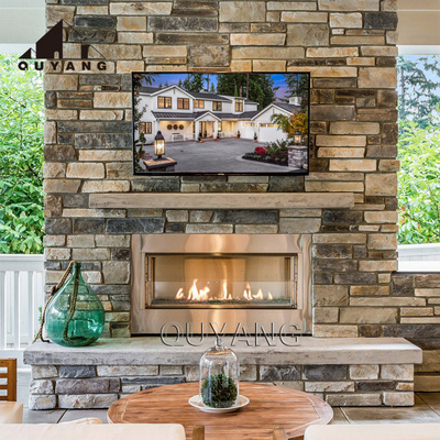 QUYANG Indoor Decorative Natural Slate Culture Stone Fireplace Wall Exterior Rusty White Wall Panel Cladding