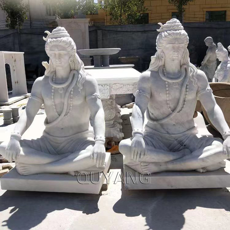 QUYANG Outdoor Garden Antique Life Size Stone Indian Lord Shiva Sculpture Marble Hindu God Meditating Statue