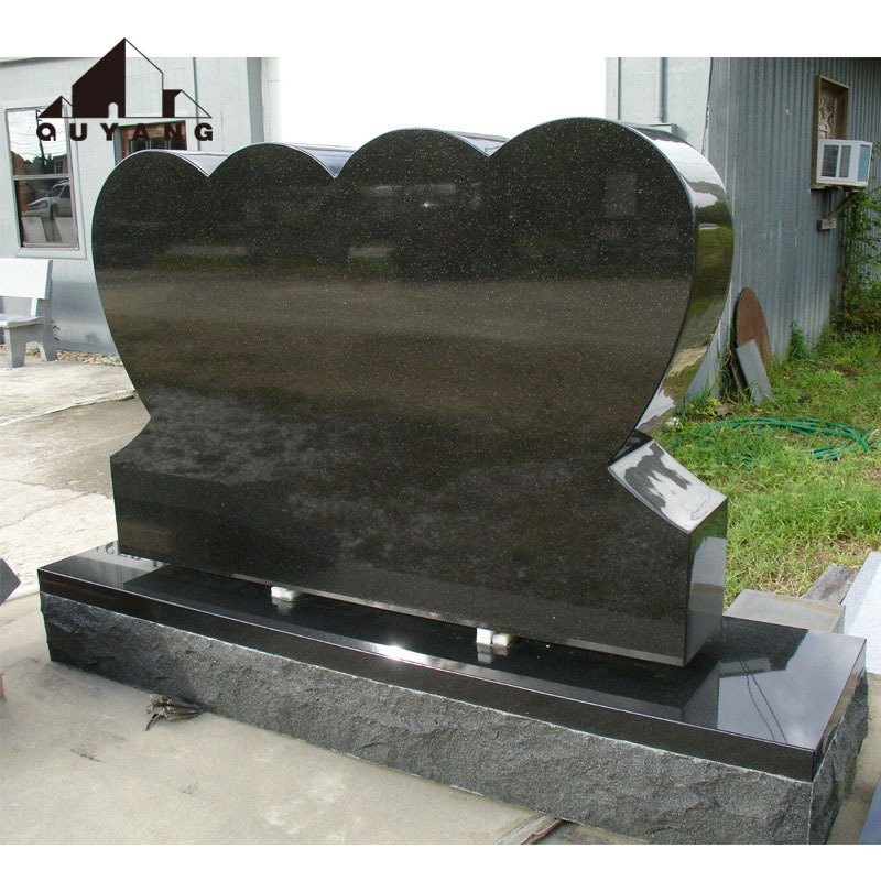 QUYANG Wholesale Two Dolphin Heart-shaped Black Granite Grave Stone Tombstone Slab Cemetery Headstones And Monuments