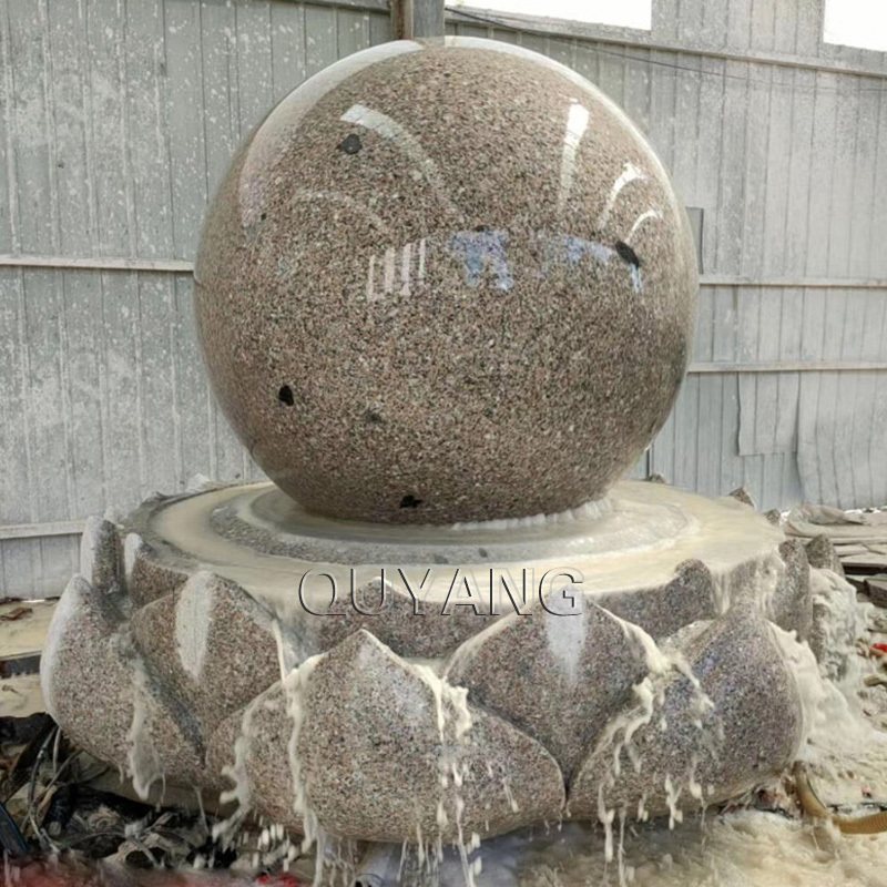 QUYANG Decorative Outdoor Large Garden Black Natural Stone Marble Floating Ball Feng Shui Water Fountain for Home