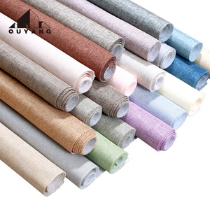 QUYANG House Modern Simple Living Room Bedroom Self Adhesive Plain Linen Seamless Wallcloth Solid Color Non-woven Wallpaper