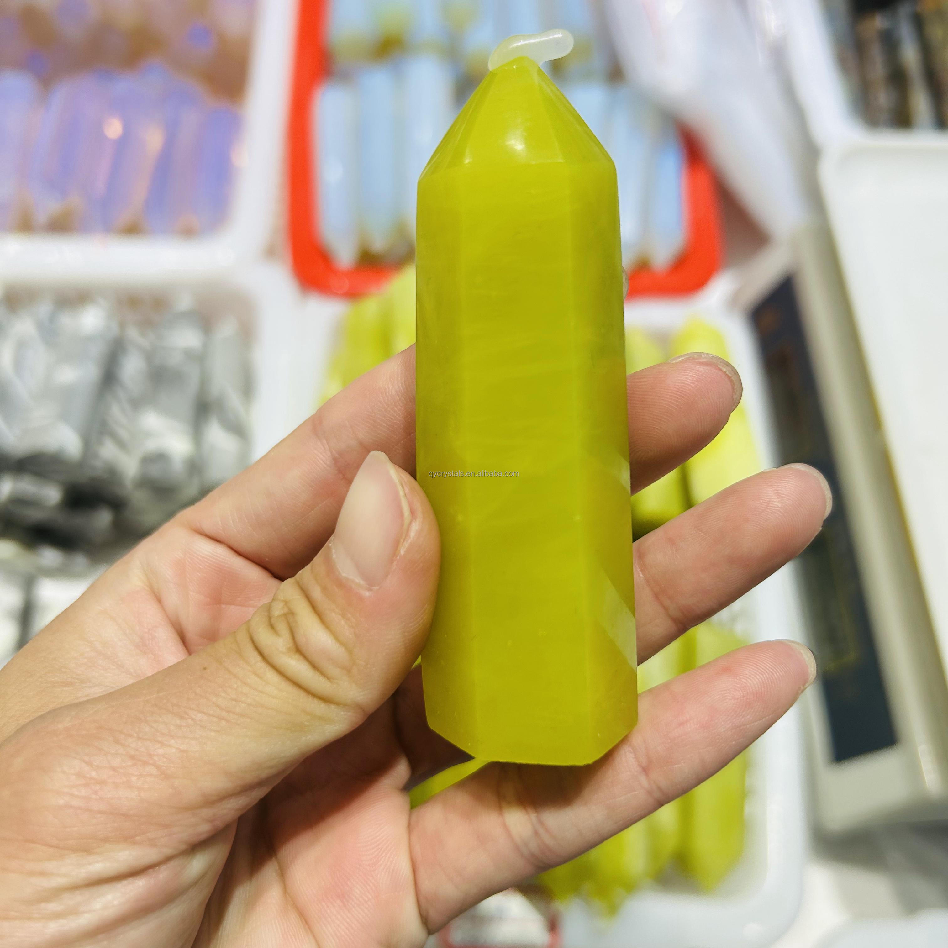 Bulk wholesale high quality natural lemon jade tower reiki healing crystal quartz point crafts for souvenirs