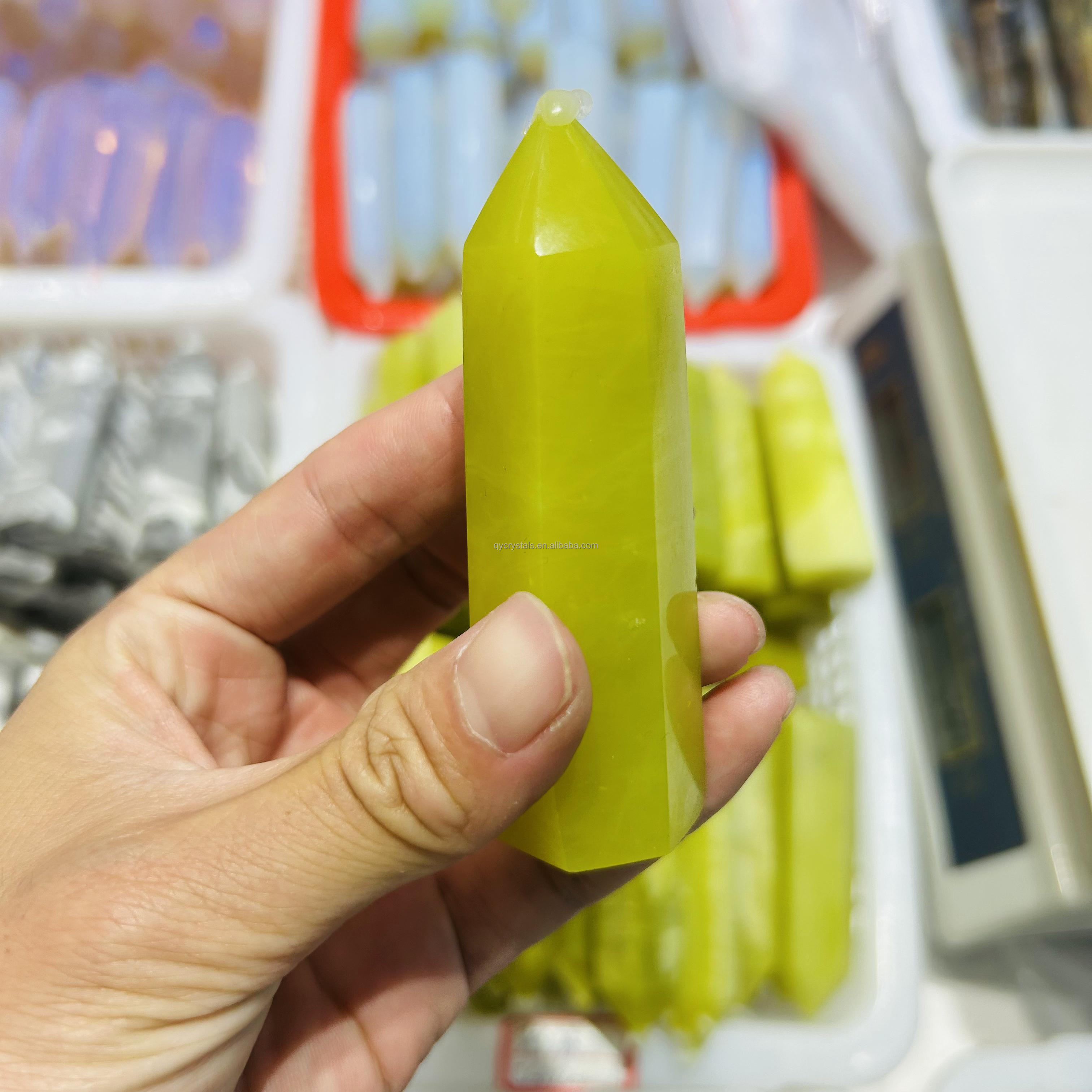 Bulk wholesale high quality natural lemon jade tower reiki healing crystal quartz point crafts for souvenirs