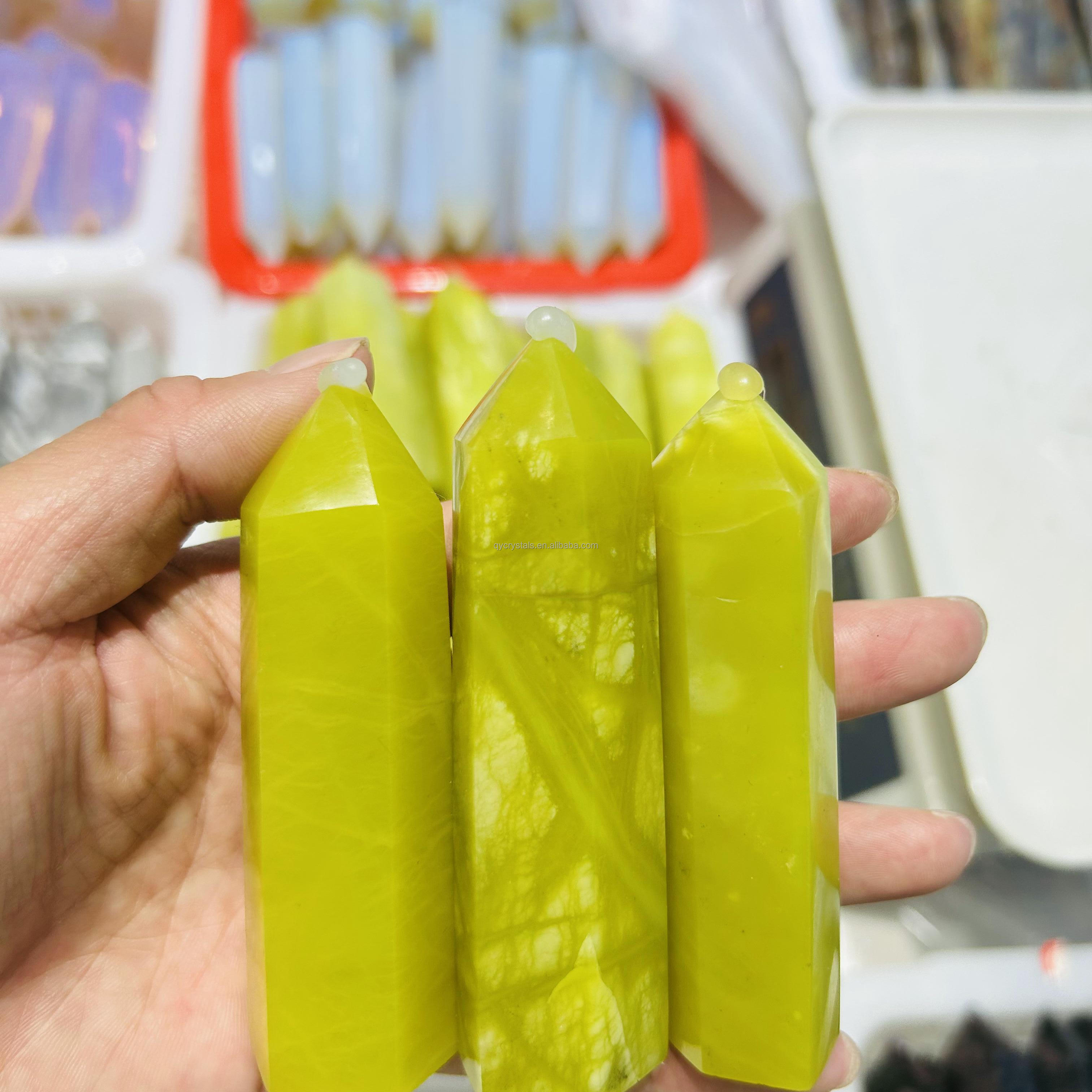 Bulk wholesale high quality natural lemon jade tower reiki healing crystal quartz point crafts for souvenirs