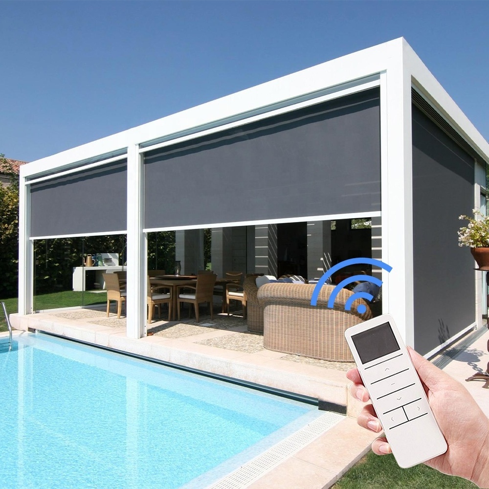 Outdoor Blinds Automatic Smart Waterproof Aluminum Roof Pergola Curtain Motorized Zip Track Zipper Roller Blinds