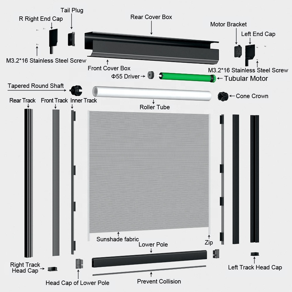 Outdoor Blinds Automatic Smart Waterproof Aluminum Roof Pergola Curtain Motorized Zip Track Zipper Roller Blinds