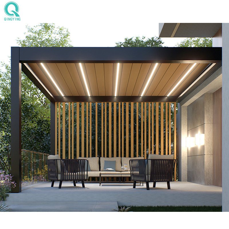 QINGYING outdoor waterproof aluminum sunroom louvered pergola gazebo