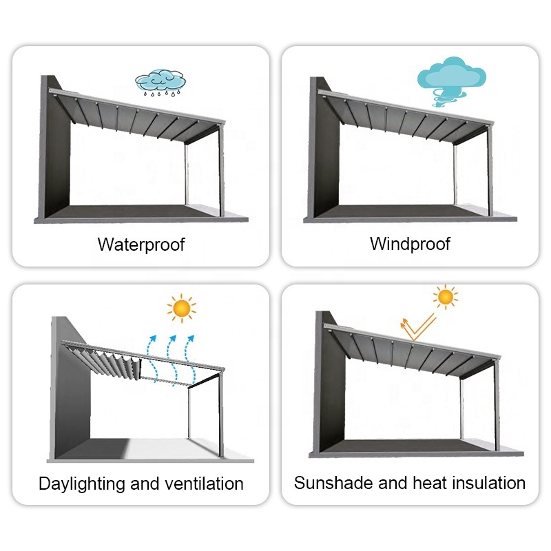 QINGYING outdoor pergolas gazebo with retractable roof canopy