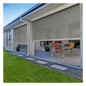 Sunshade automatic motorized zip track blinds pvc blackout garden patio windproof tubular motor zip screen outdoor roller blinds