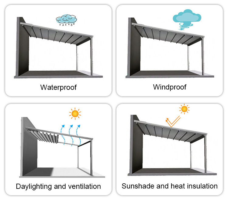 QINGYING waterproof electric retractable roof sliding pergola canopy