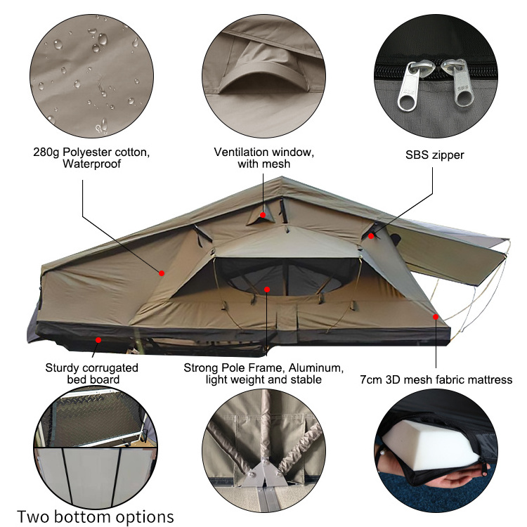 New 4x4 Car Accessories Outdoor Off-road Camping Canvas roof top tent 5 person