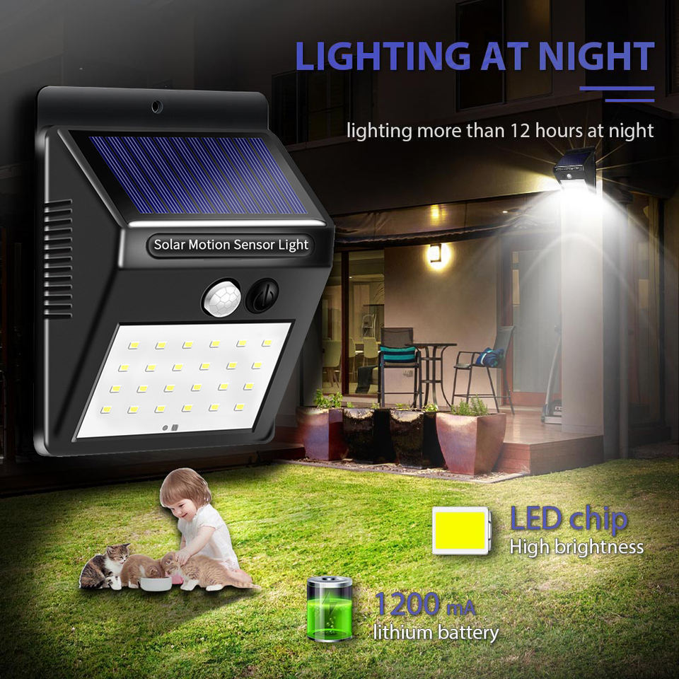 30led 18650 Battery Powered Waterproof Security Wireless PIR Solar Motion Sensor Wall Light for Outdoor Patio Deck Yard Garden