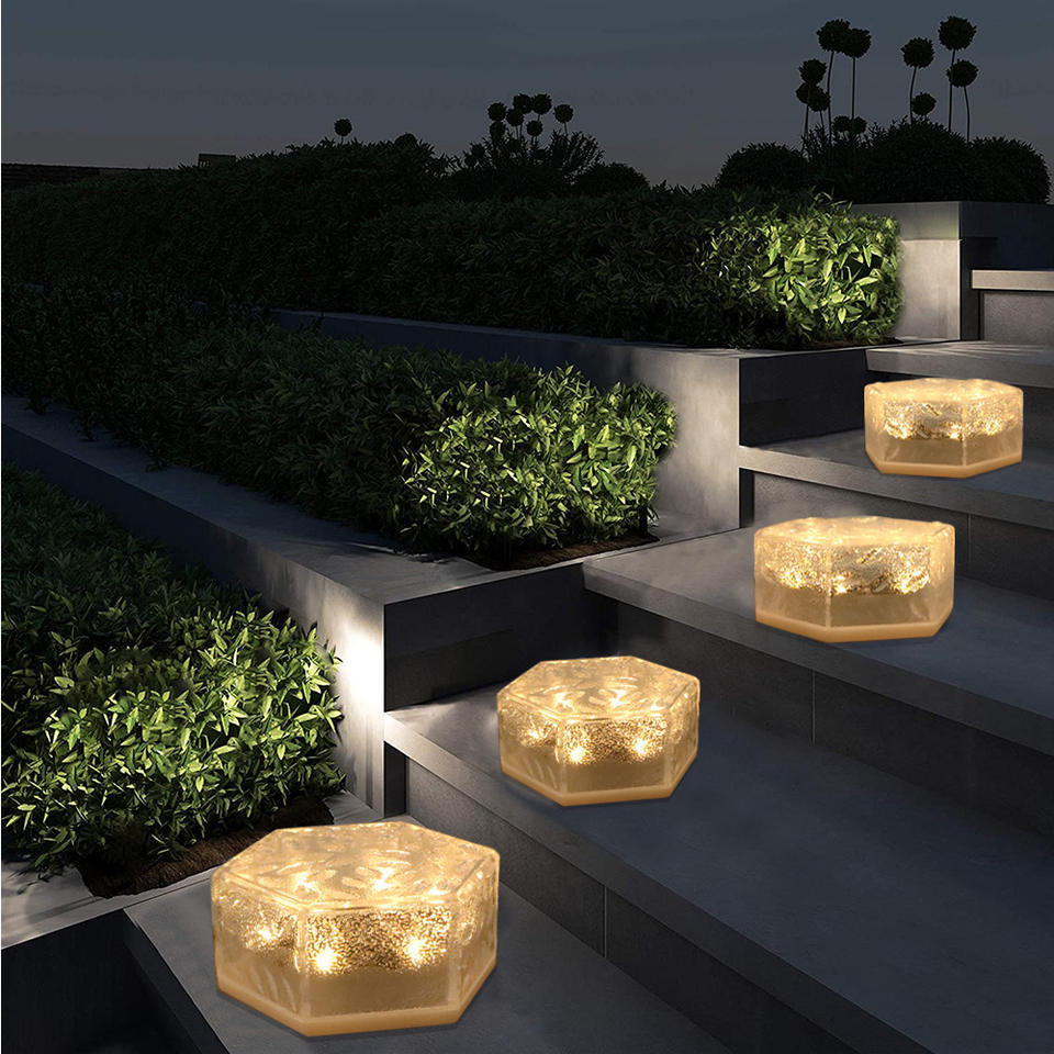 Outdoor Landscape Waterproof Ice Cube Solar Floor Tile Buried Lamp Underground Hexagon Led Solar Brick Light Garden Decoration