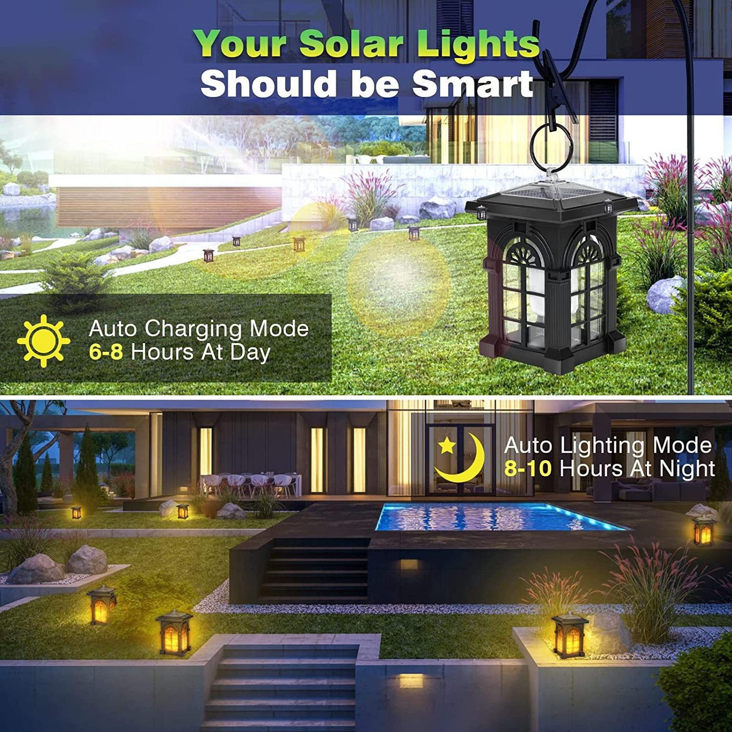 High Quality Hanging Solar Lights Lantern Outdoor, Flickering Flames Waterproof Solar Lantern for Yard Garden Decor