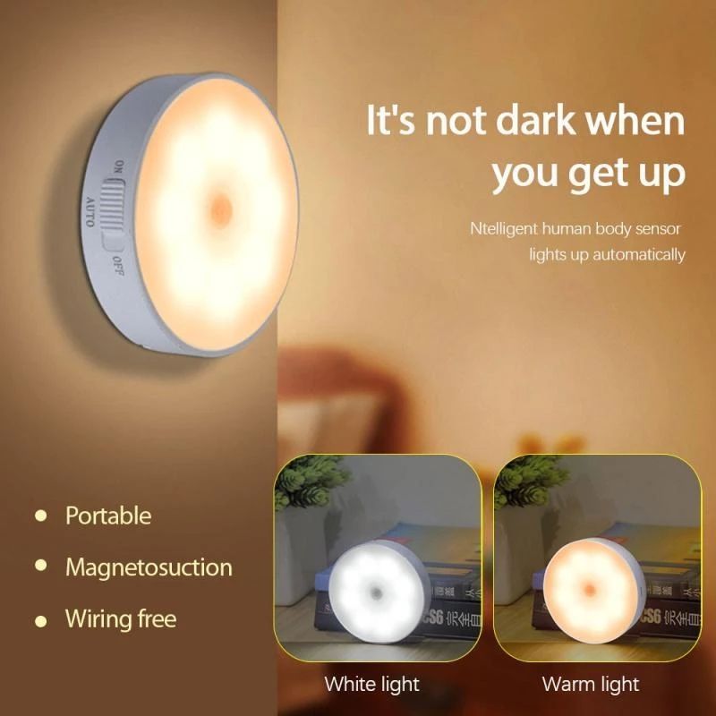 Smart home Light Magnetic Wireless USB Rechargeable Human Body Induction Lamp LED PIR Motion Sensor Night Light for Bedroom