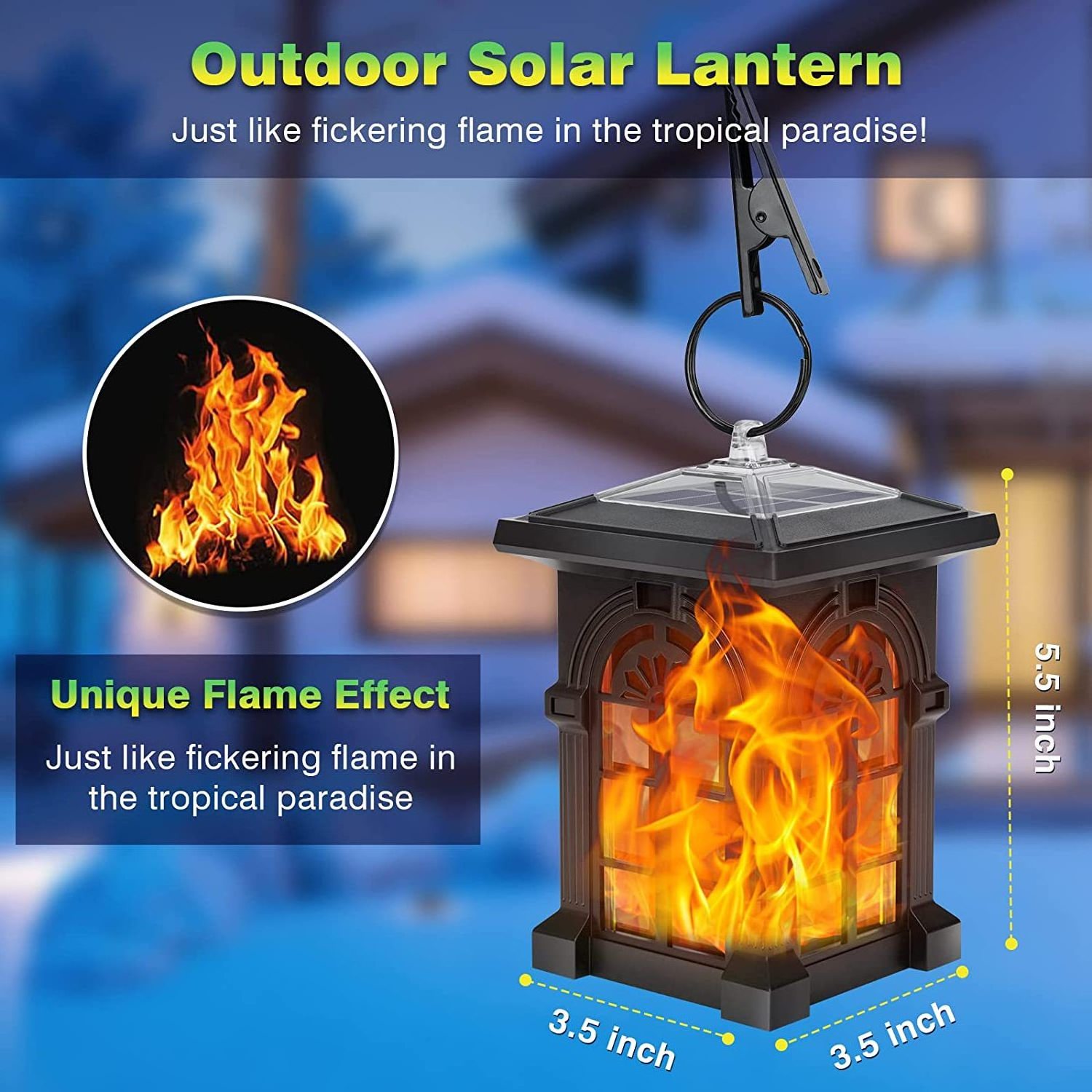 High Quality Hanging Solar Lights Lantern Outdoor, Flickering Flames Waterproof Solar Lantern for Yard Garden Decor