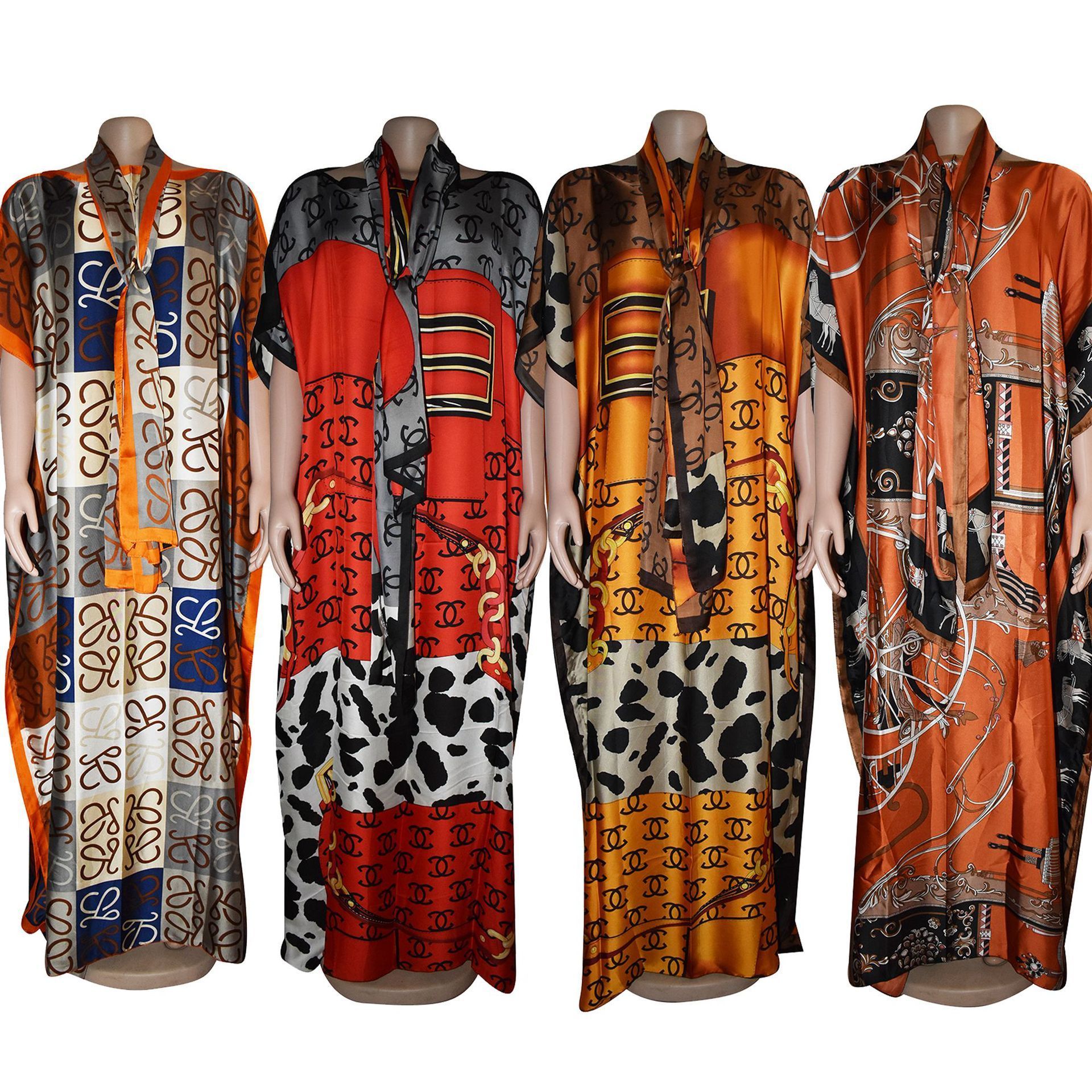 Fashion new African Dress Print Long Dress with scarf  African Dresses Styles