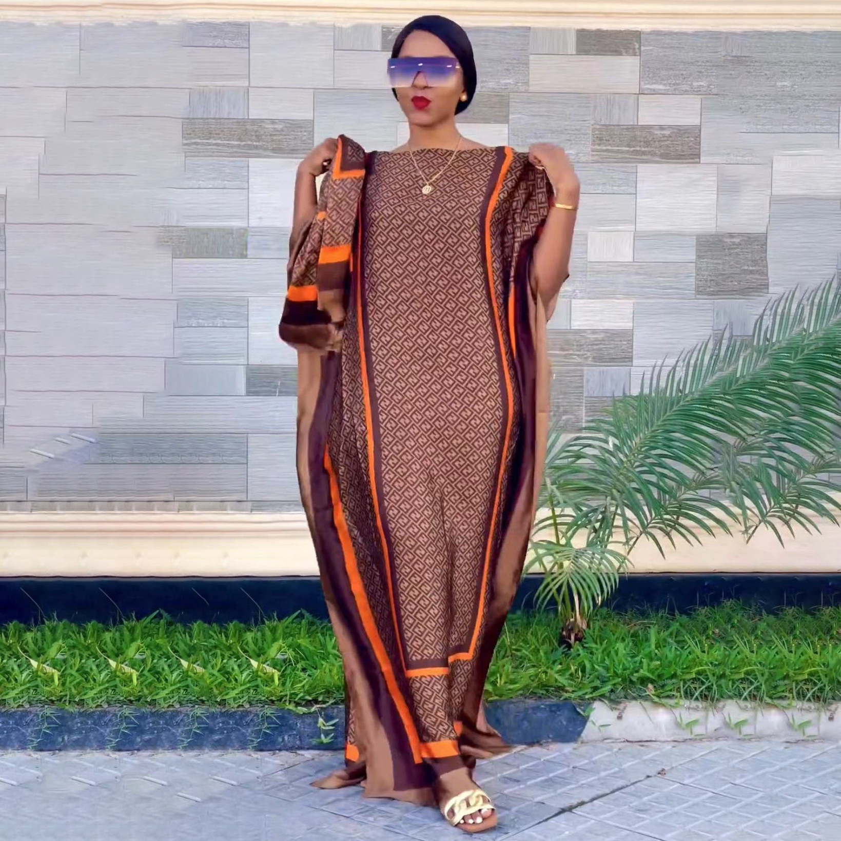 Fashion new African Dress Print Long Dress with scarf  African Dresses Styles