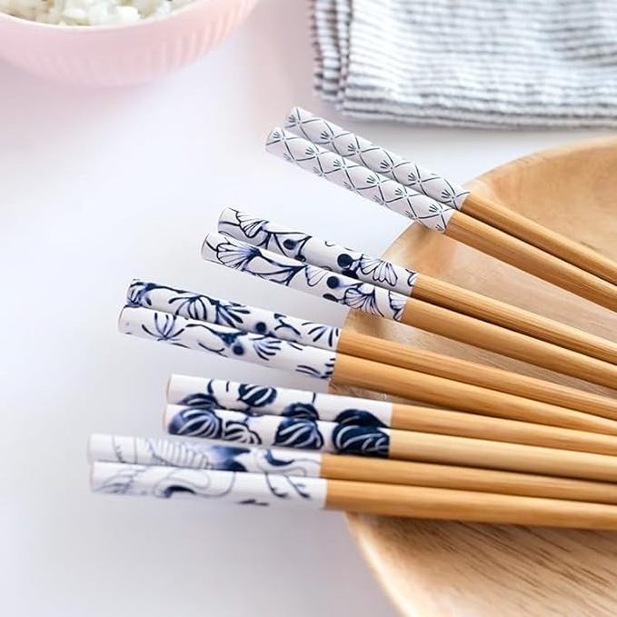 Reusable 2024 Japanese & Korean Style High Quality Noodle Bowl Bamboo Chopsticks