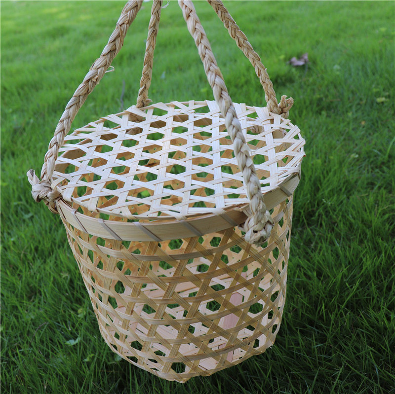 Handmade Green Bamboo Storage Basket Rattan Weaving for Fruit Bread Flowers Picnic Handheld Crafted Bamboo Crafts