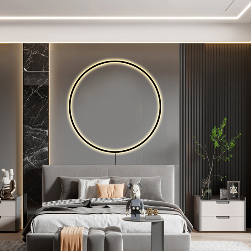 Round Wall Light Modern Creative Corridor Moon Mural Light Luxury Black Living Room Aluminum Shaped LED Bedside Wall Light