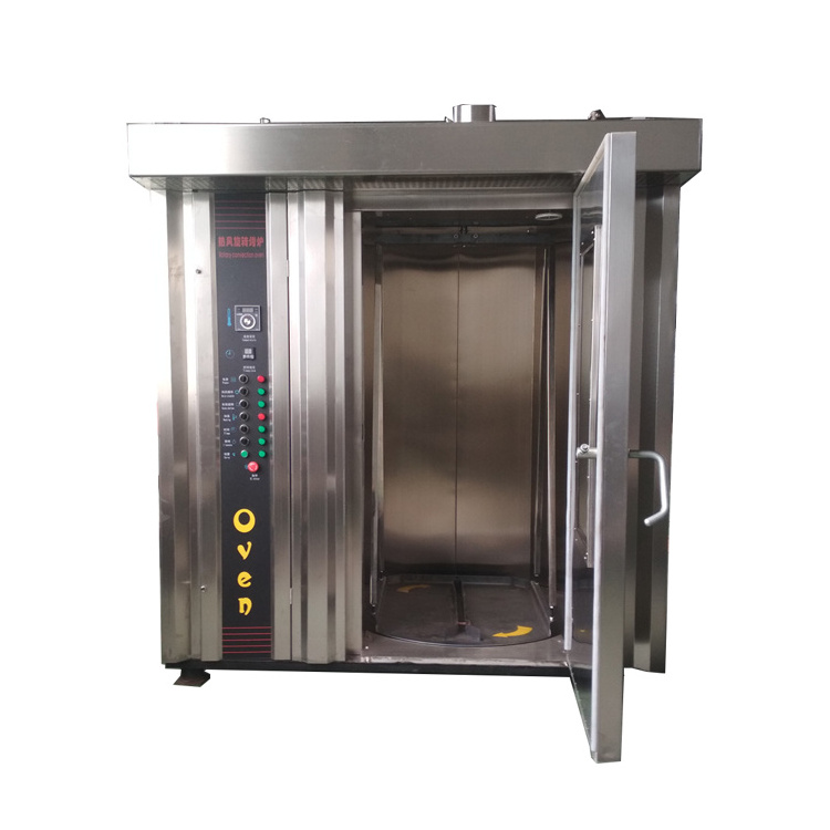 Professional Commercial Hot Air Rotary Bread Baking Rack Oven Bakery With 4 Trolley 64 Trays 32 Pans Rotary Oven